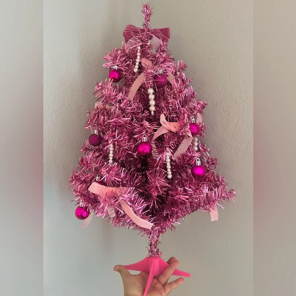 Pink Barbie Themr Christmas Tree 25” Glam Holiday Decor Vintage Style